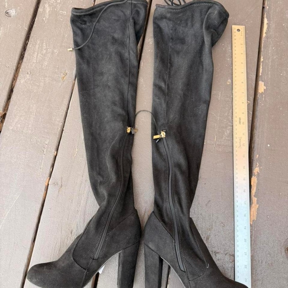 NWT black suede over the knee boots with block heel